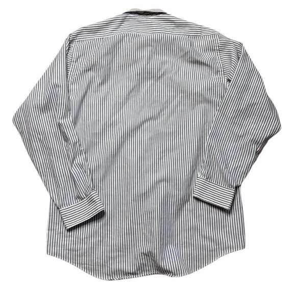 80s Vintage Van Heusen Grey and White Striped Button Down Shirt 16 34/35 - Picture 3 of 7